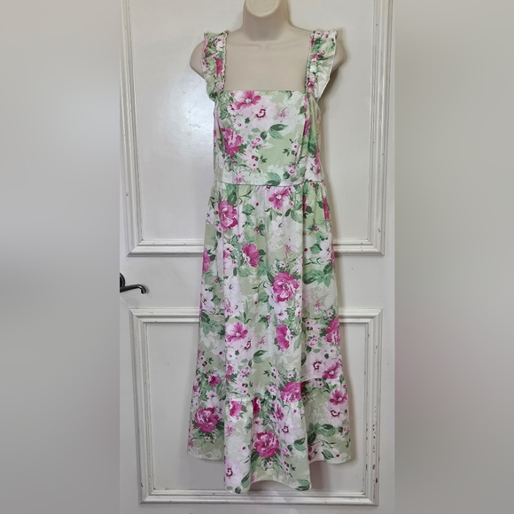 TORRID Pink/Green MultiColor Floral Ruffle Strap Sundress,Size 0 (Large 12) - Picture 11 of 16
